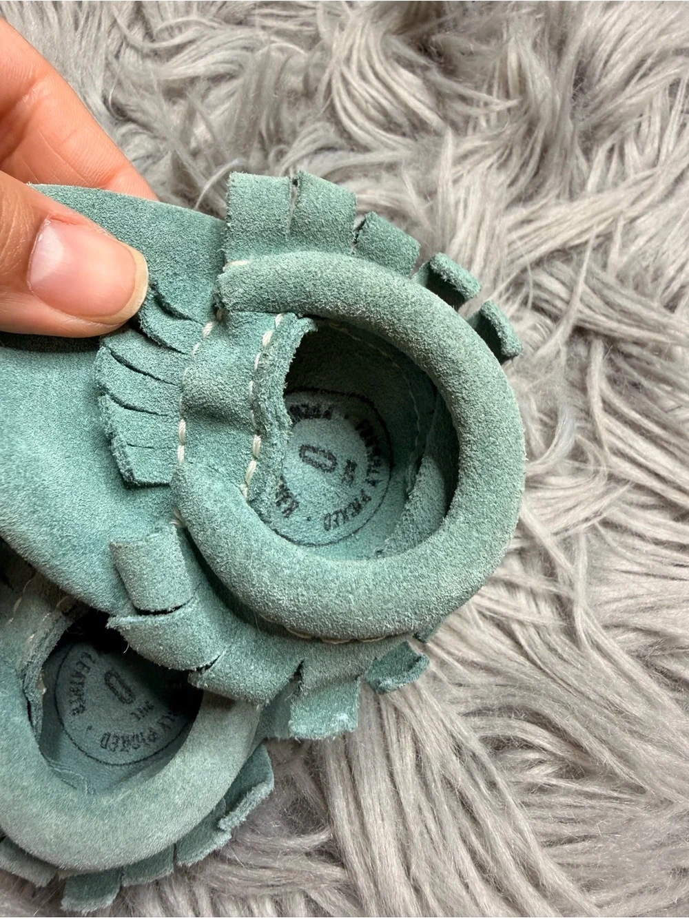 Freshly picked -Soft Suede Baby Moccasins with Fringe — Teal